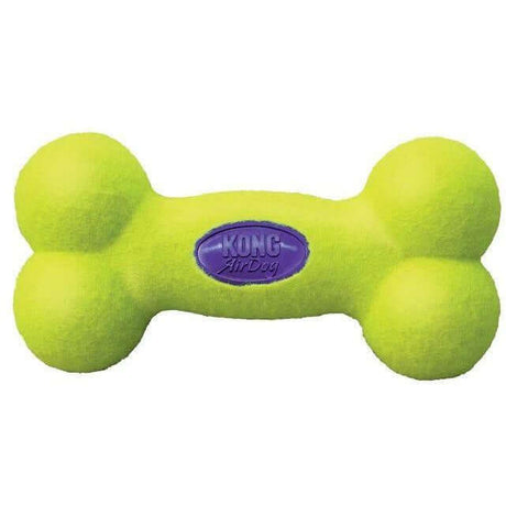 Kong Airdog Squeaker Bone in bright green, combining tennis ball and squeaker for fun fetch play.