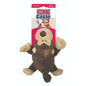 KONG Cozie Plush Dog Toy Funky Monkey in packaging, soft and cuddly, perfect for fetch and comfort for dogs.