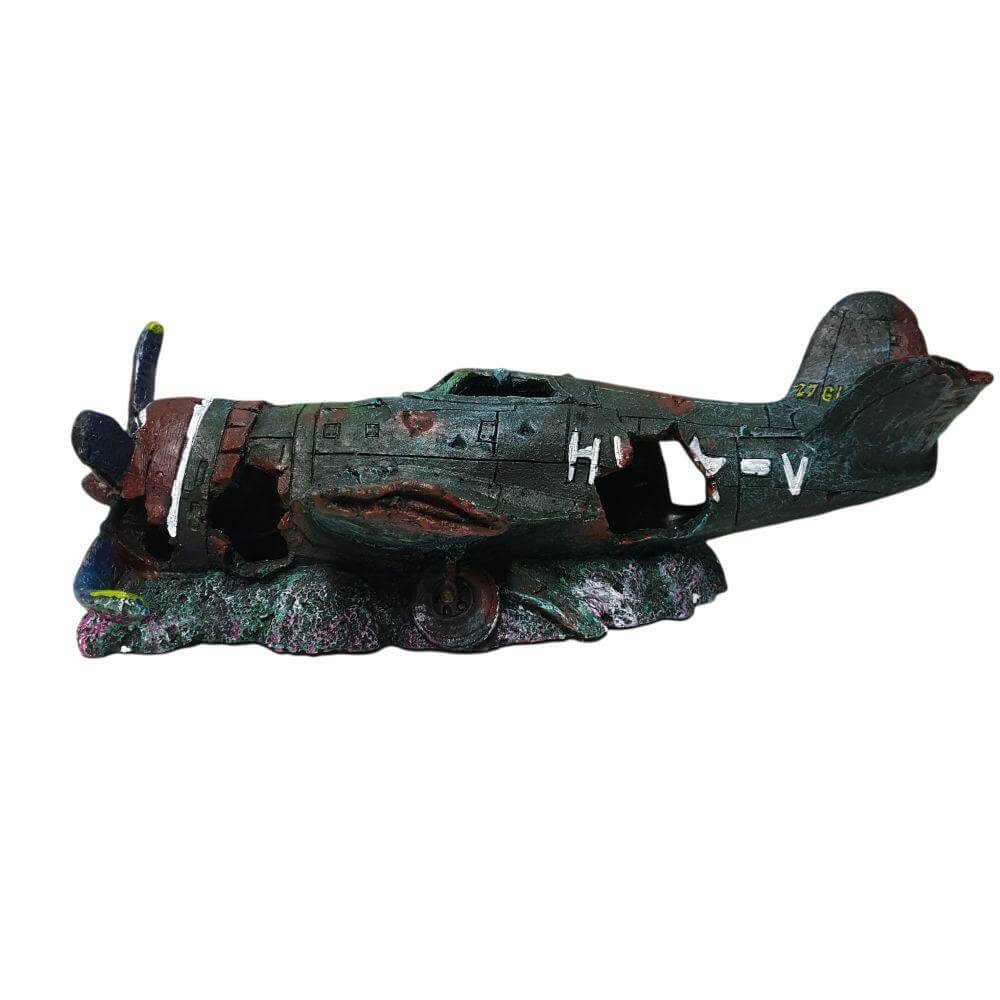 Large vintage warplane aquarium ornament adds historical charm to your aquatic décor.
