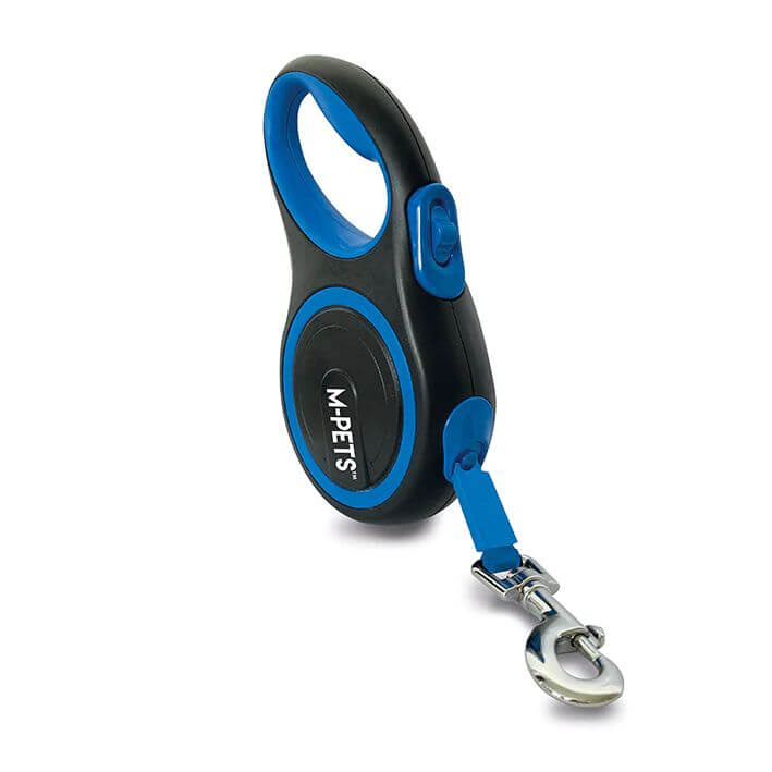 M-Pets Liberty Dog Retractable Leash featuring a soft grip handle and one-touch lock for easy pet control.