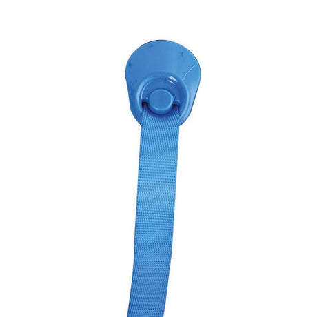 Close-up of M-Pets Liberty Dog Retractable Leash handle and blue traction tape, showcasing its comfortable grip and design.