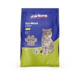 Marltons Eco Cat Litter Pellets bag featuring a cat, 100% natural wood, biodegradable, and eco-friendly litter for cats.
