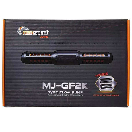 Maxspect MJ-GF Gyre Flow Pumps packaging showcasing innovative design and advanced technology features.