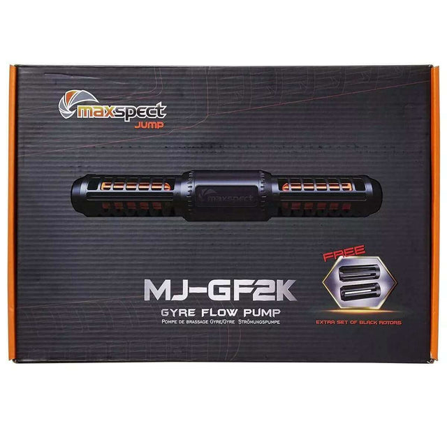 Maxspect MJ-GF Gyre Flow Pumps packaging showcasing innovative design and advanced technology features.