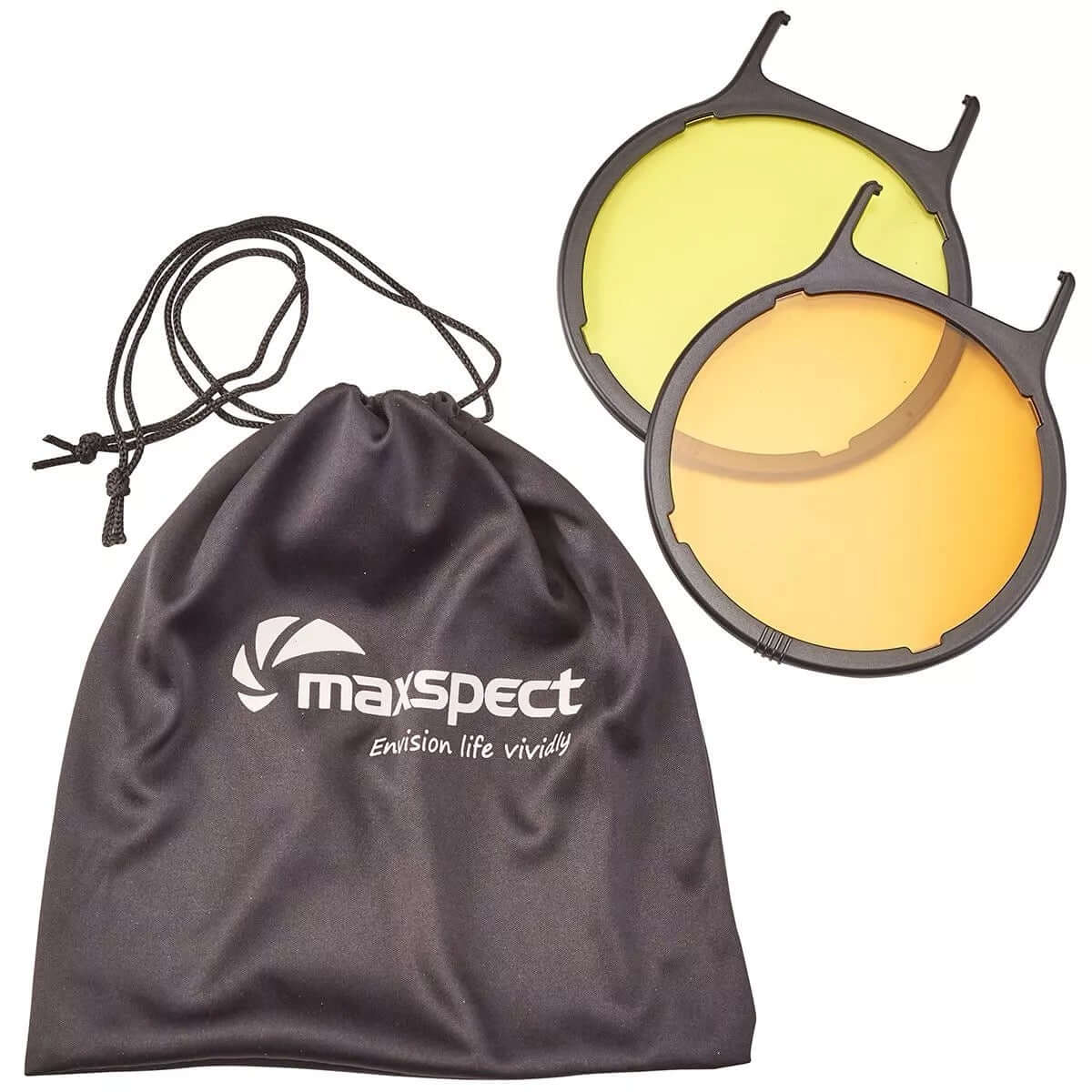 Maxspect Snap-On Filter Lenses kit with two lenses and a carrying pouch for coral photography clarity.