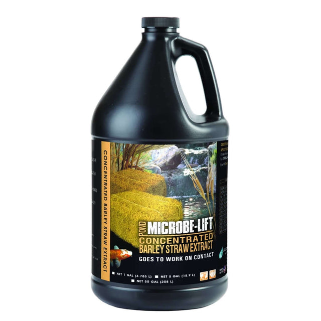 Microbe-Lift Concentrated Barley Straw Extract bottle for pond water clarity and balance. 1 gallon size, easy application.