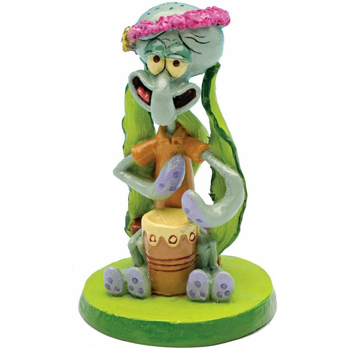 Mini Squidward ornament from SpongeBob SquarePants, featuring Squidward playing drums, 5.08cm aquarium decoration.