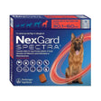 NexGard Spectra chewable tablets for dogs packaging, designed for dogs weighing 30-60 kg, with a German Shepherd beside it.