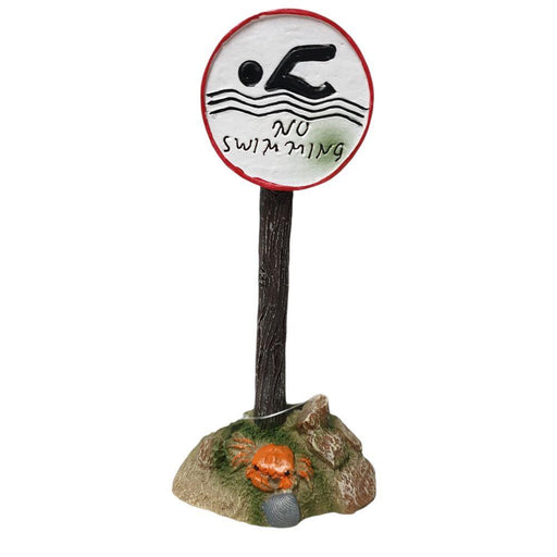 No Swimming sign for fish tanks, featuring a playful design, perfect for aquarium decor measuring 7 x 6 x 15cm.