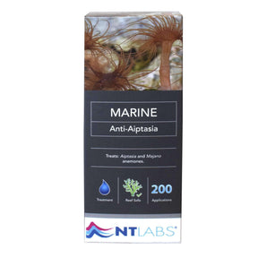 NT Labs Marine Anti-Aiptasia treatment packaging for Aiptasia and Majano anemones, safe for reef aquariums.