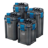 Oase BioMaster Thermo Canister Filters showcasing four units with easy-clean pre-filter and adjustable heater features.