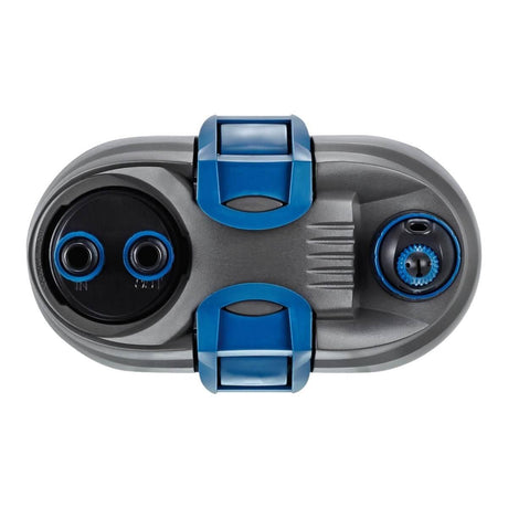 Oase FiltoSmart Thermo 100 top view, showcasing dual inlet and outlet connections for efficient water filtration.