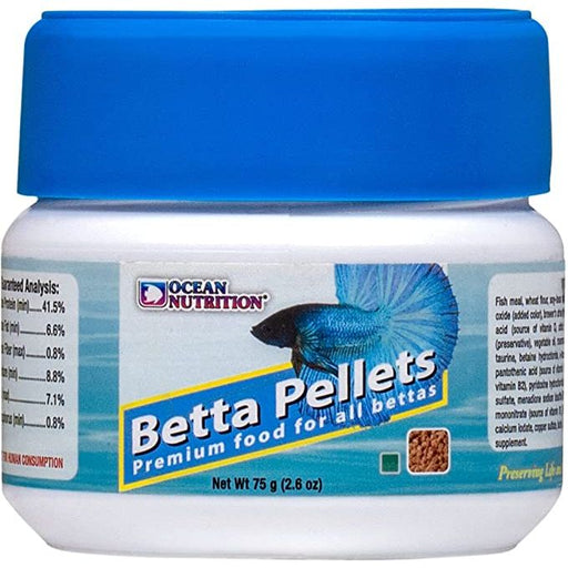 Ocean Nutrition Atison Betta Food, premium floating pellets for Betta fish, 75g container, nutrient-rich and color-enhancing.