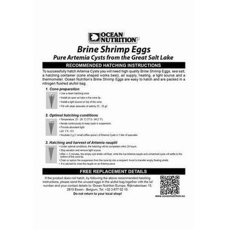 Ocean Nutrition Brine Shrimp Eggs hatching instructions and details for optimal use in aquaculture.