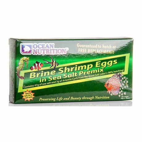 Ocean Nutrition Brine Shrimp Eggs Pre-Mix 50g packaging featuring sea salt and Artemia Cysts for efficient hatching.