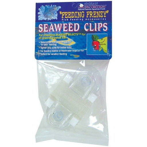 Ocean Nutrition Seaweed Clips pack for aquarium feeding, designed to hold seaweed for tropical fish grazing.