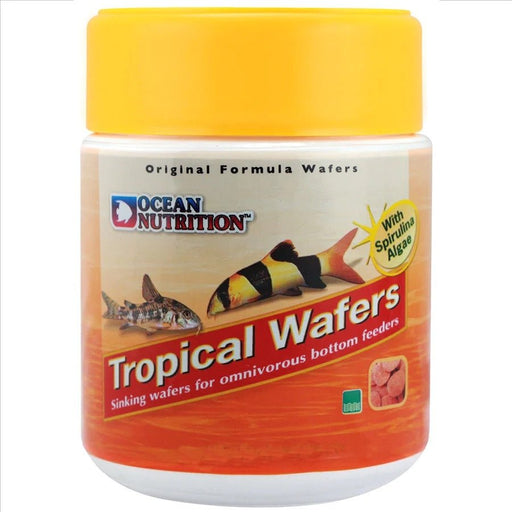 Ocean Nutrition Tropical Wafers 150g container, ideal sinking food for omnivorous bottom-feeding fish like loaches and catfish.