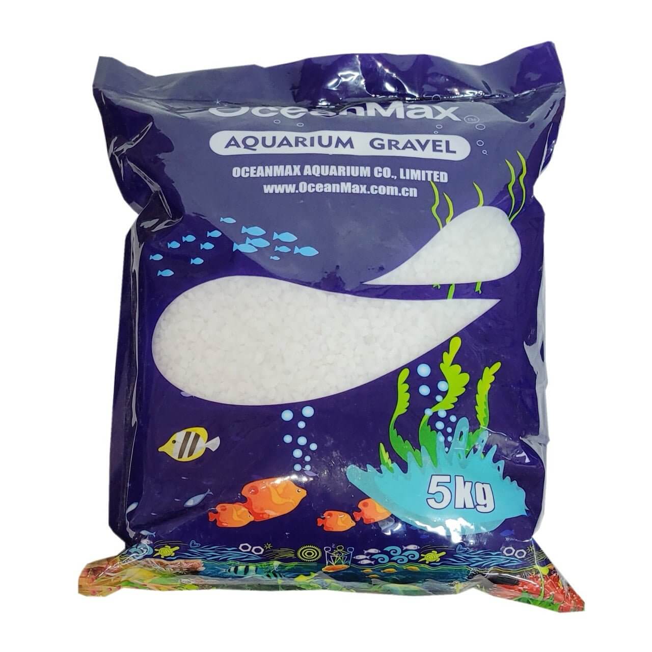 OceanMax 5kg Aquarium White Gravel bag for natural aquarium substrate and easy cleaning. Ideal for fish tanks and live plants.