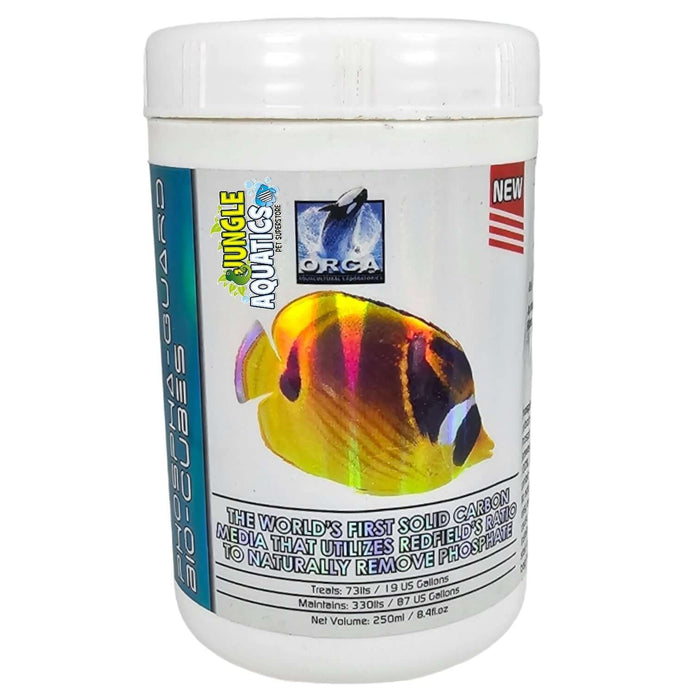 ORCA Phospha-Guard Bio-Cubes container for effective phosphate removal in aquariums. 250ml size with colorful fish label.