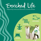 Enriched Life graphic highlighting playful, exploratory, and safe behaviors for small animals with Oxbow products.