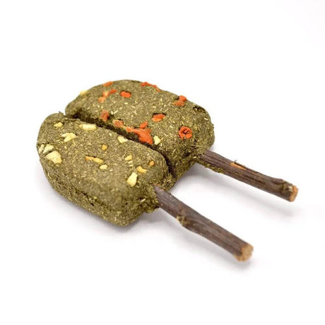 Oxbow enriched Timothy popsicle with apples and carrots, designed for pet play and chewing, 2 pack.