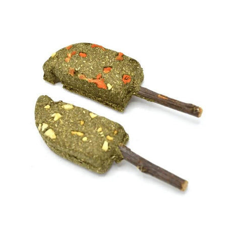 Oxbow Enriched Life Timothy Popsicle with Apples and Carrots for small pets, featuring natural ingredients and chewable sticks.