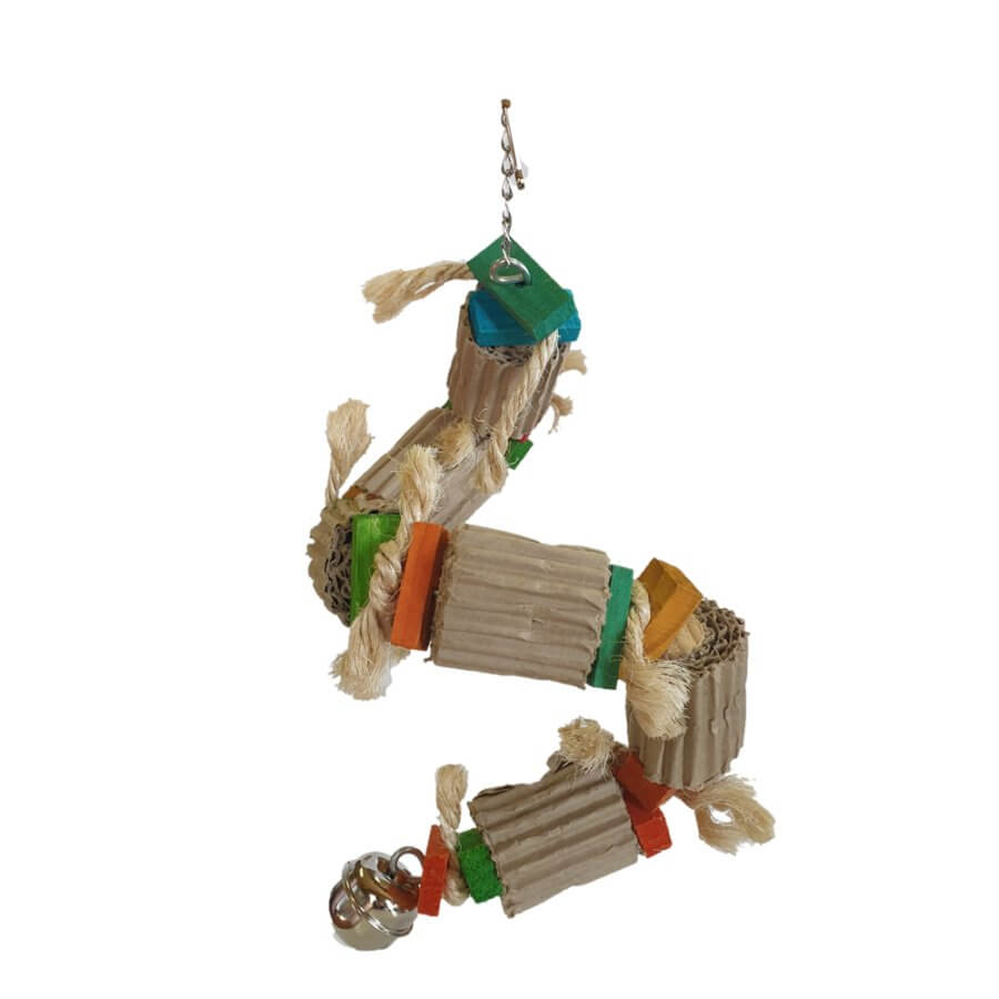 Parrot Shredding Toy #4 made of colorful, parrot-safe materials for shredding and playful activity. Ideal for pet birds.