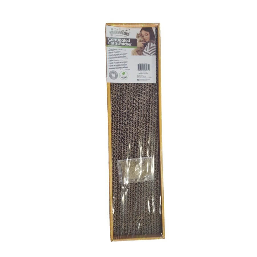 Pawise Cat Scratcher with Catnip, sturdy cardboard design, ideal for stress relief and claw maintenance, 47 x 12 x 4.5 cm.