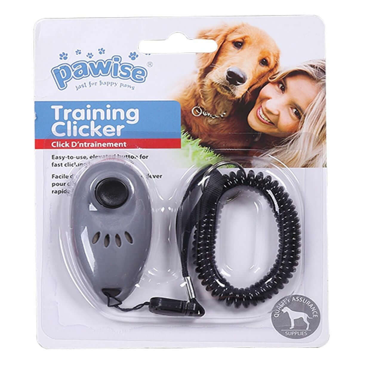 Pawise dog training clicker with wrist coil, designed for effective puppy training and easy portability.