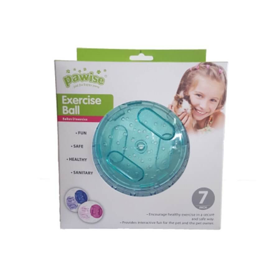 Pawise small animal exercise ball packaging, designed for fun and safe pet exercise with a vibrant blue ball.