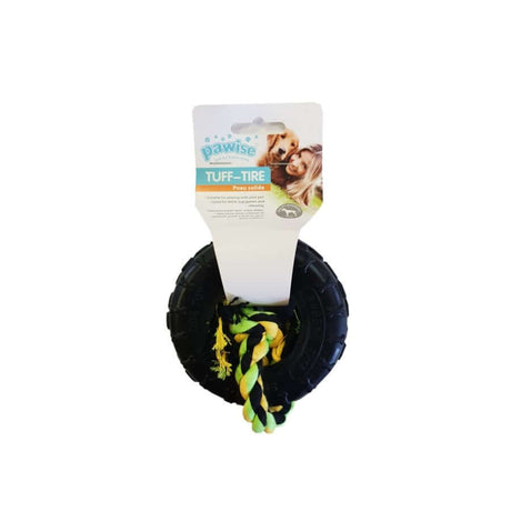 Pawise Tuff Tyre with rope toys for dogs, ideal for tugging, chewing, and fetching. Safe and durable for tough play.