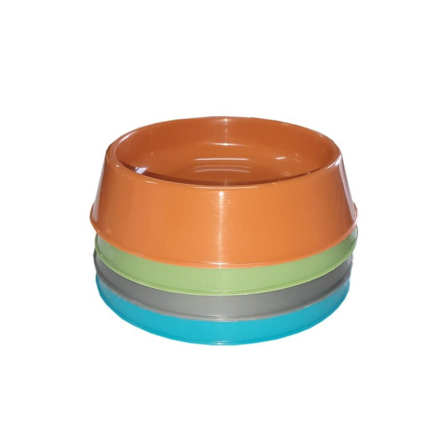 Colorful Pawsome Cat Bowl, assorted plastic food bowls stacked, ideal for feeding cats, measuring 11cm diameter and 4cm height.