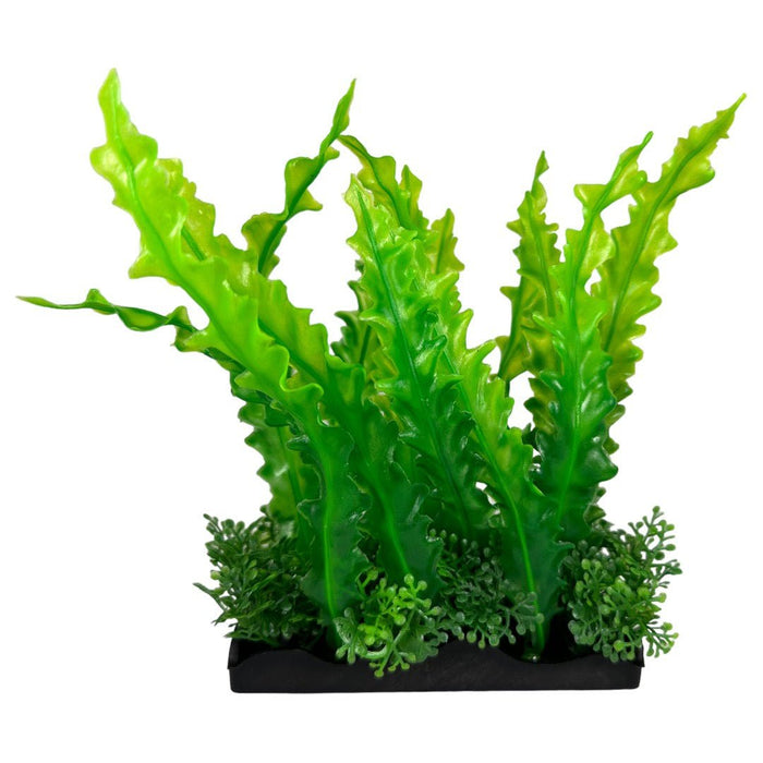 Penn Plax Aquascaping Plastic Wavy Edge Sword plant for aquarium decoration, featuring vibrant green leaves and a sturdy base.