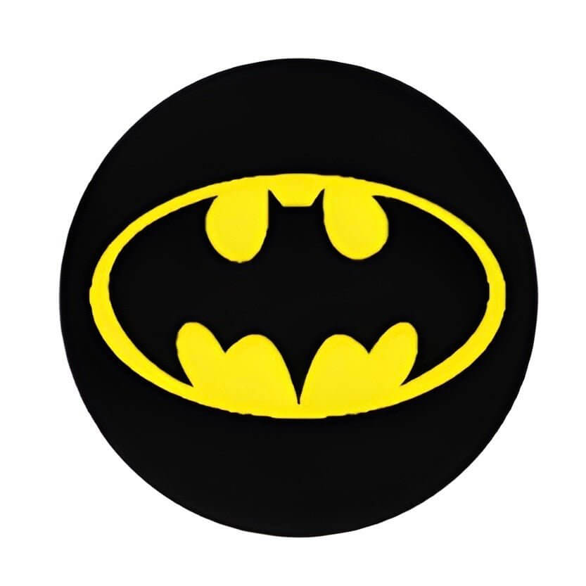 Batman logo on black background, perfect for pet ID tags and accessories featuring superhero themes.