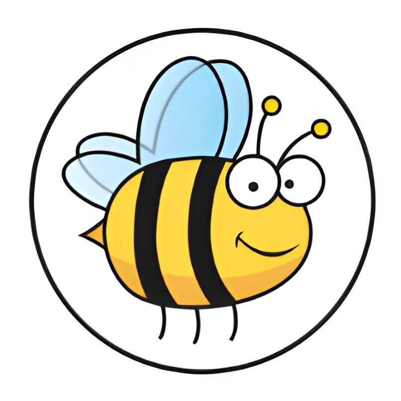 Cartoon bee design for pet ID tag, featuring yellow and black stripes with a happy expression.
