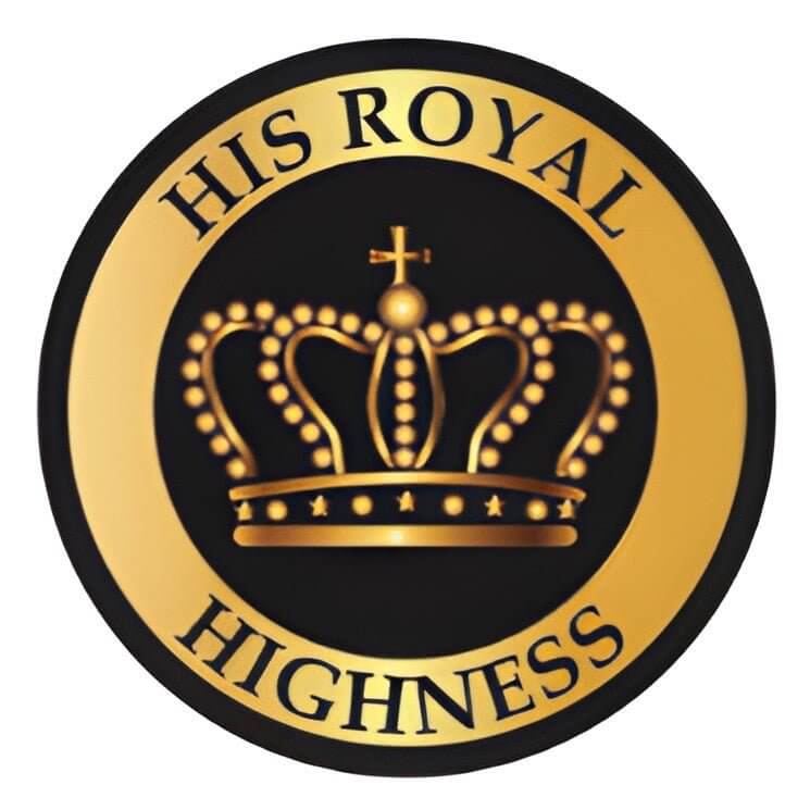 Pet ID tag design featuring a crown and the text "His Royal Highness" in gold and black colors.