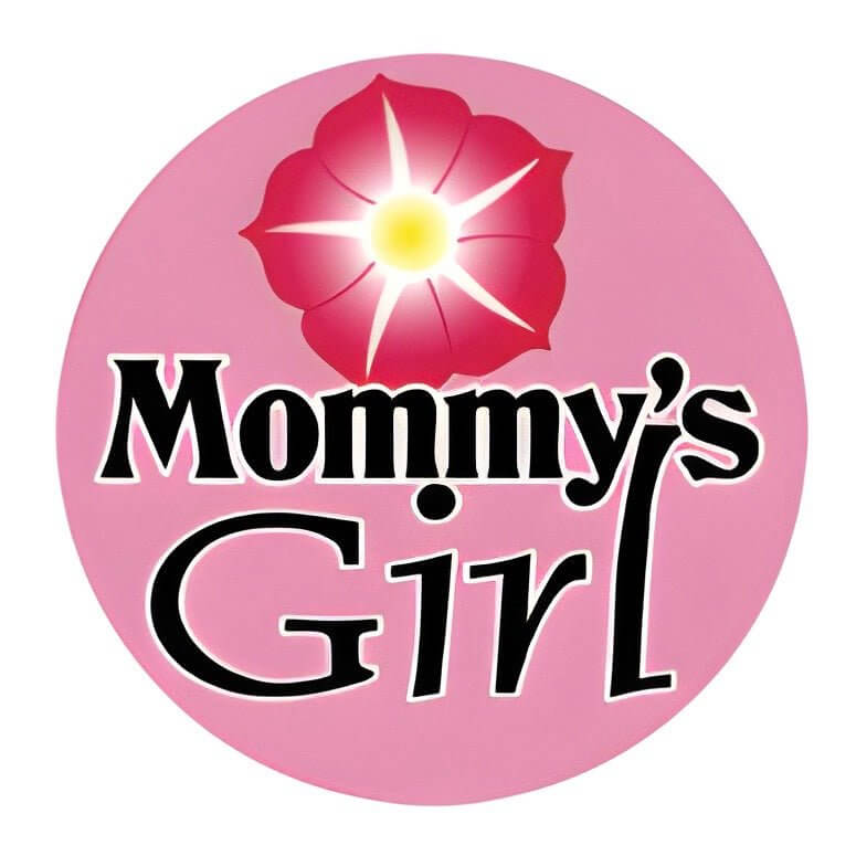 Pet ID tag design featuring a pink background with a flower and the text "Mommy's Girl" in bold letters.