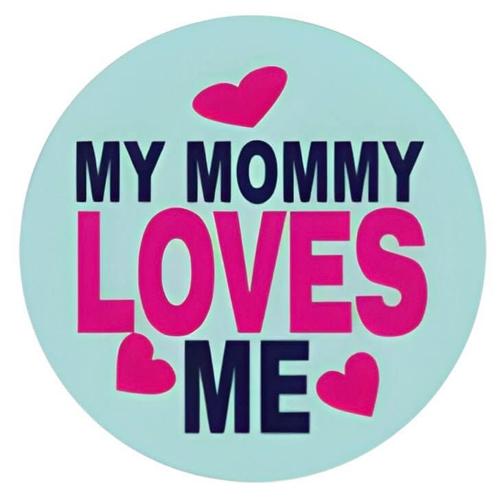 Pet ID tag with the phrase "My Mommy Loves Me" and hearts, perfect for pet identification and personalization.