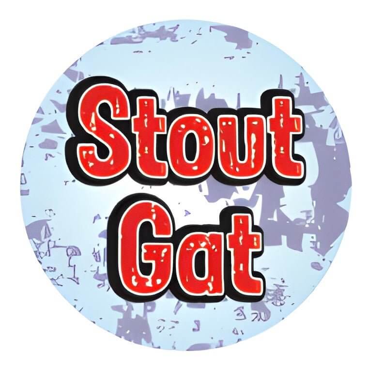 Stout Gat logo on a blue circular background, representing South Africa's top-selling pet ID tags.