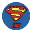 Super Cat ID Tag featuring iconic superhero logo design, ideal for pet identification and personalization.