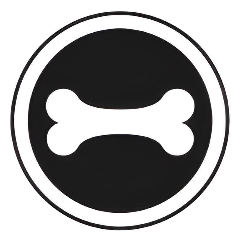 Pet ID Tag design featuring a white bone on a black circle, perfect for pet identification and style.