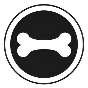 Pet ID Tag design featuring a white bone on a black circle, perfect for pet identification and style.