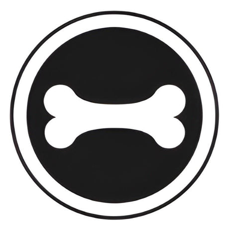 Pet ID Tag design featuring a white bone on a black circle, perfect for pet identification and style.