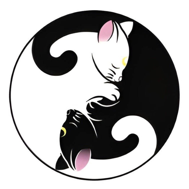 Ying Yang cat design for pet ID tag, showcasing playful black and white cats in a circular pattern.
