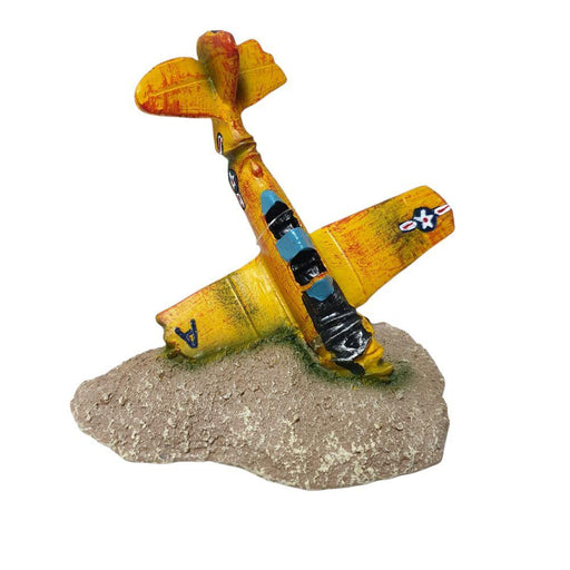 Yellow crashed plane ornament for aquariums, measuring 13.7 x 10 x 10.3cm, adds charm to any underwater display.