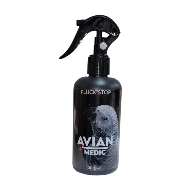 Pluck Stop 300ml natural spray for stopping bird feather plucking and conditioning feathers and skin.