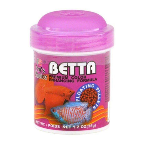 Pro's Choice Betta Floating Pellets 35g container for Betta fish health, color enhancement, and high digestibility.
