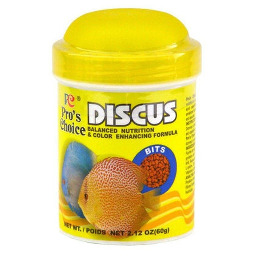 Pro's Choice Discus Bits 60g container, color enhancing fish food with balanced nutrition for Discus fish.