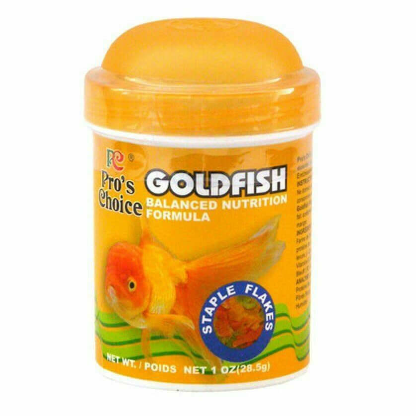 Pro's Choice Goldfish Staple Flakes 28.5g container for balanced nutrition and color enhancement for goldfish.