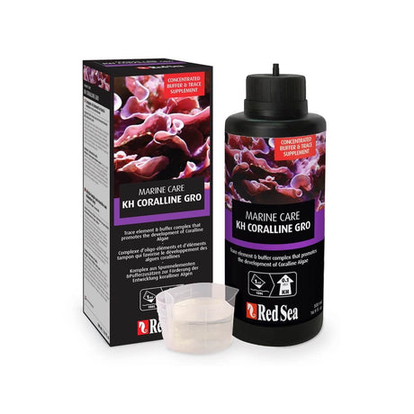 Red Sea KH Coralline Gro bottle and packaging for marine aquariums, promoting coralline algae growth and health.
